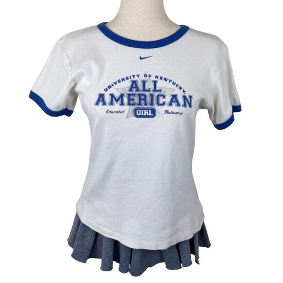 Nike Y2K University of Kentucky All American Girl Ringer Tee White Blue - Picture 1 of 5